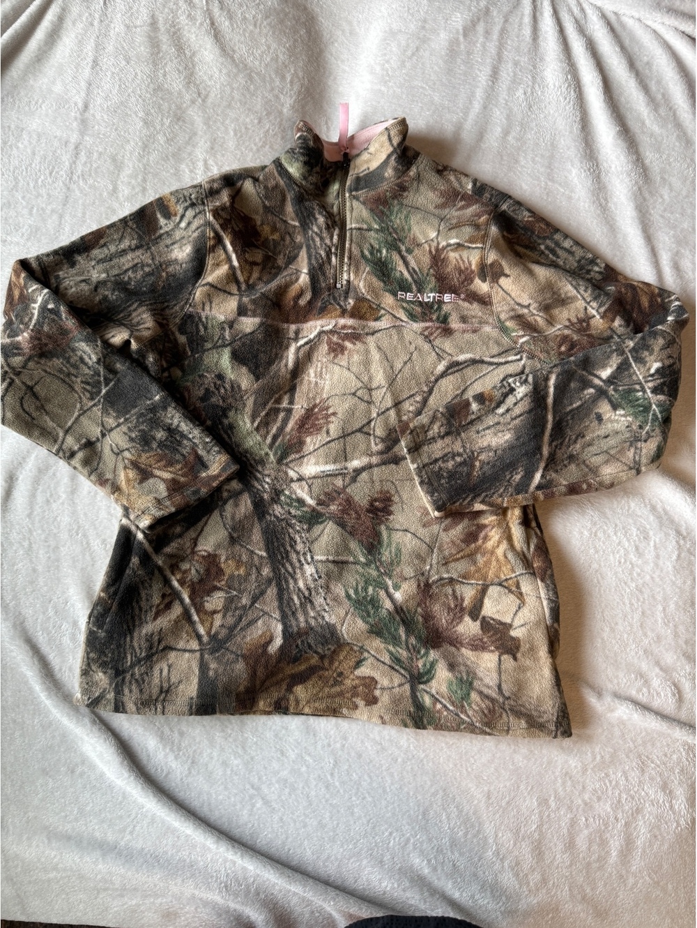 Realtree Girls L 12-14 Camo Fleece 1/4 Zip Pink Logo